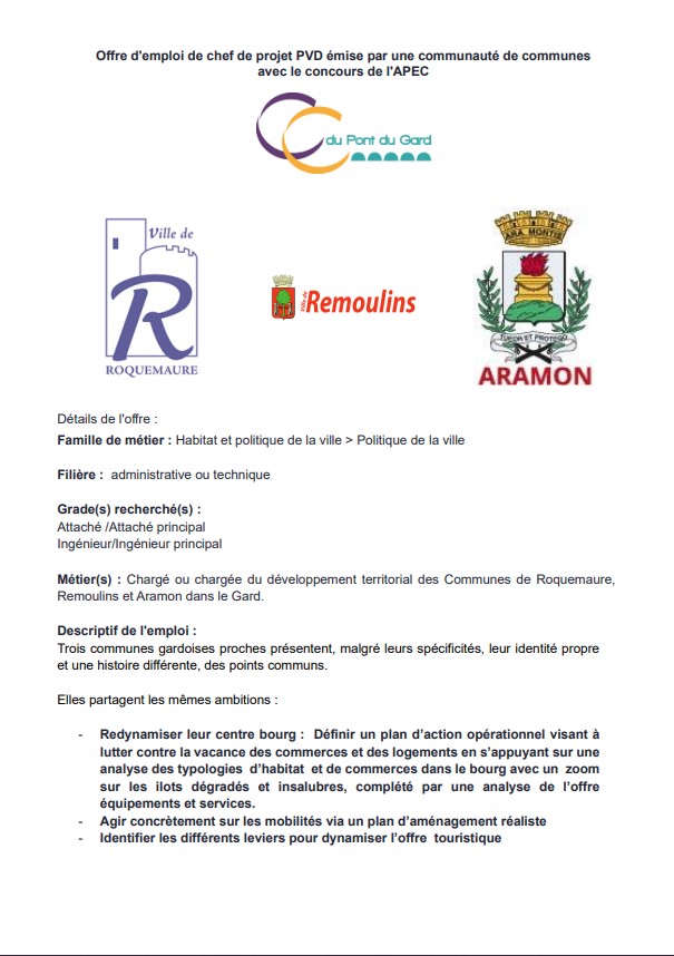 Offre d'emploi de chef de projet PVD émise par une communauté de
