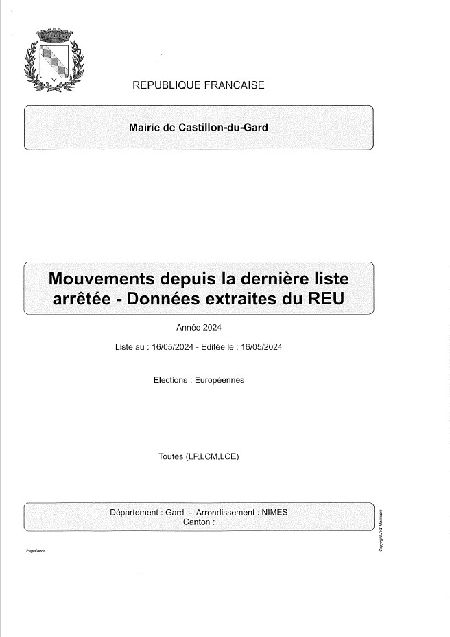 Mouvement depuis la dernire liste arrte Donnes extraites du REU 16052024