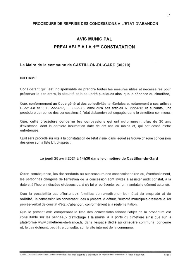 Avis Municipal procdure de reprise des concessions ltat dabandon p1