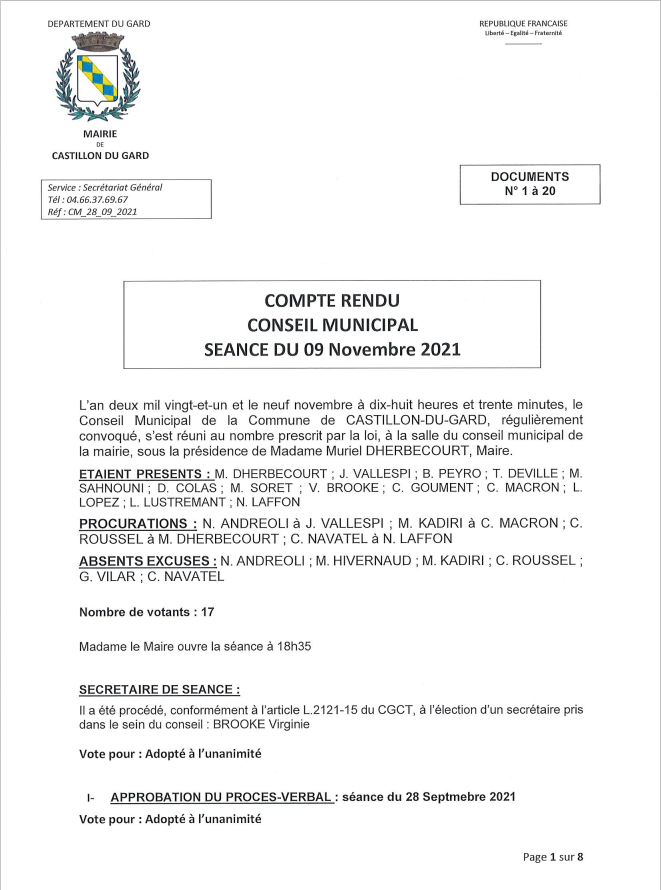 compte rendu conseil municipal 09 11 21