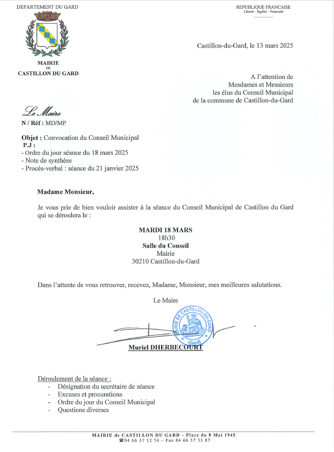 Convocation ODJ conseil municipal du 18032025