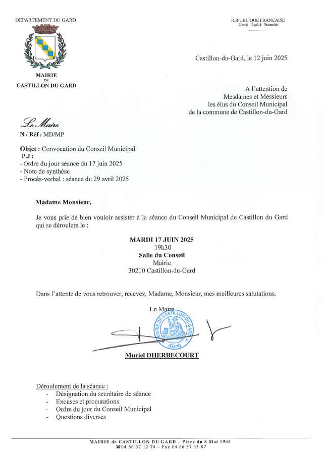 Convocation conseil municipal du 17062025