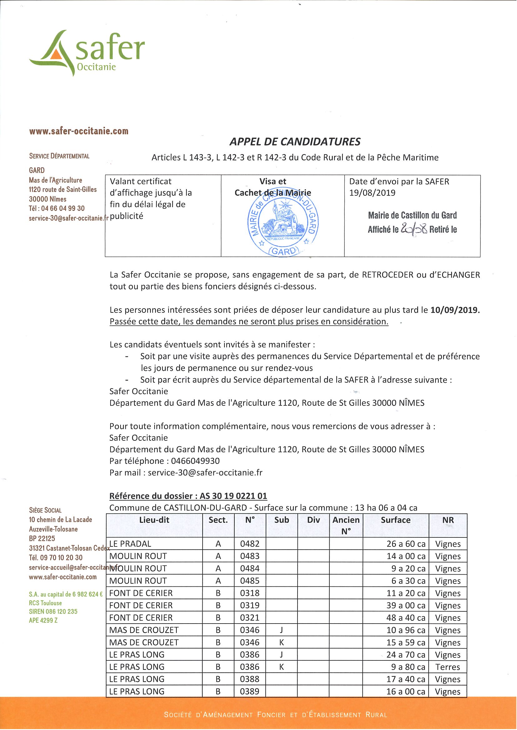 Appel candidature 20 08 2019